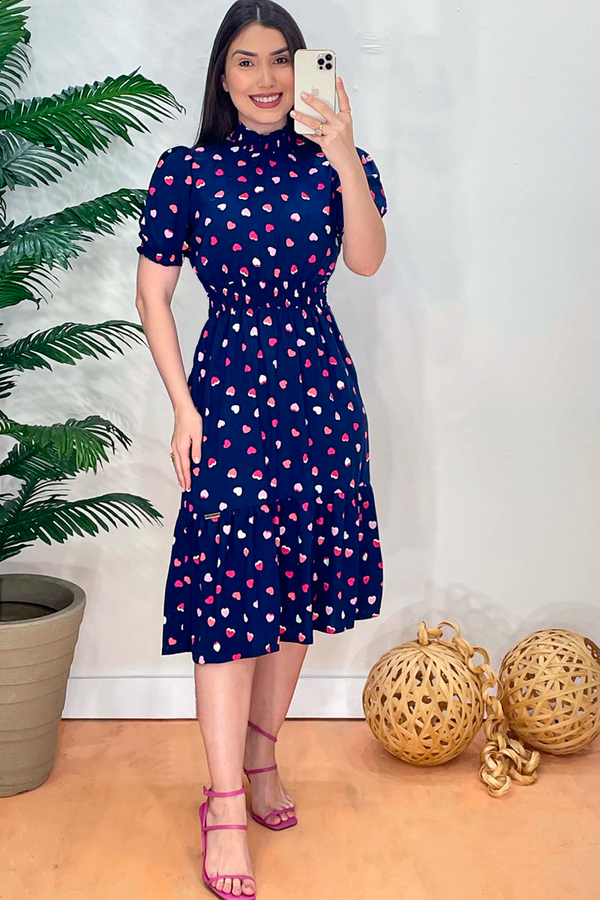 Dress with heart print and elastic waistband