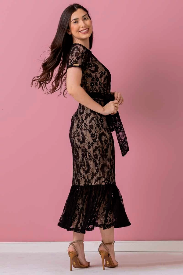 Black lace lined midi dress