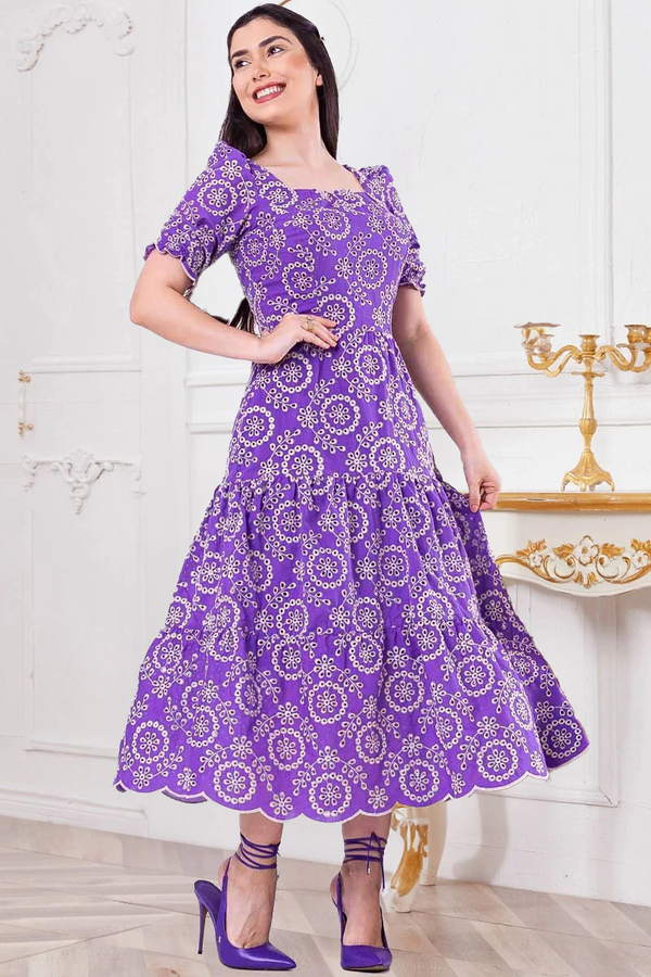Purple Lace Dress with Elegant Embroidery