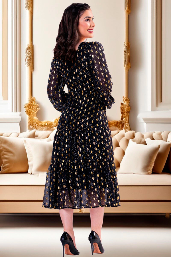 Lined chiffon dress with gold drops